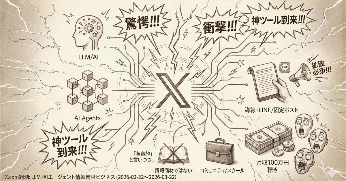 image from X.com観測: LLM・AIエージェント情報商材ビジネス (2026-02-22〜2026-03-22)