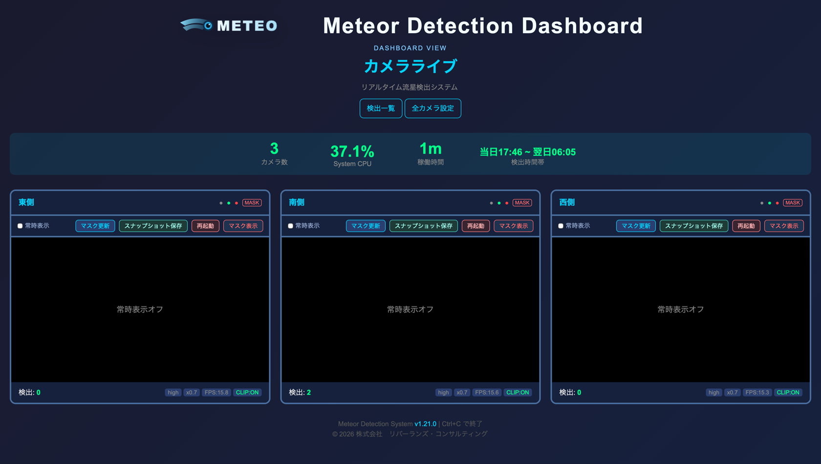 Meteo ダッシュボードのカメラ画面